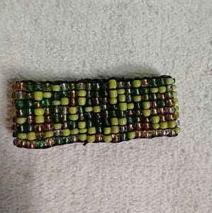 Yellow green beaded stretch wide bracelet